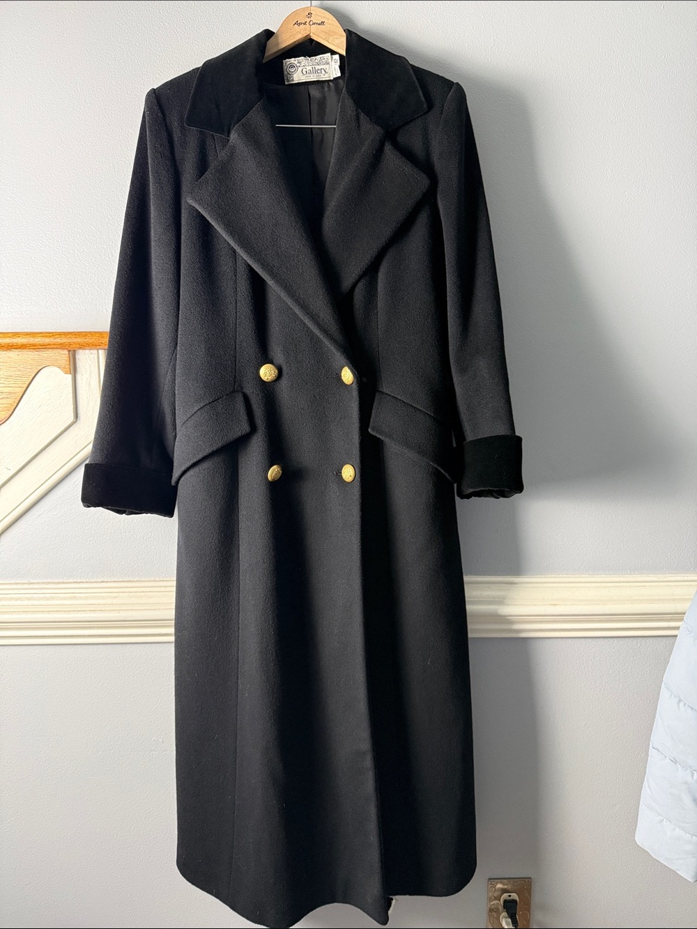 Vintage Union Maxi Gallery Black Double-Breasted Long Coat 100% wool
